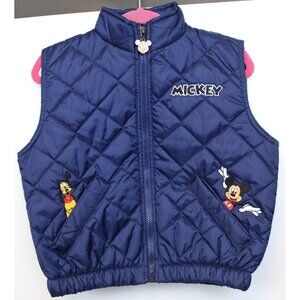 VTG 90s Disney Mickey Mouse Puffer Vest sz 5 Navy Blue Pluto Diamond Quilted